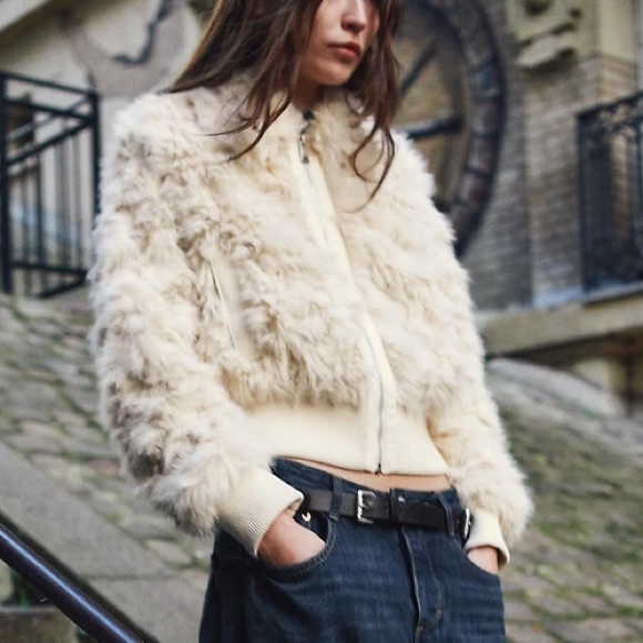 Zara Faux Fur Bomber NWT Jacket Ecru 3046/028/712 Cream XS mob wife old money - Picture 3 of 16